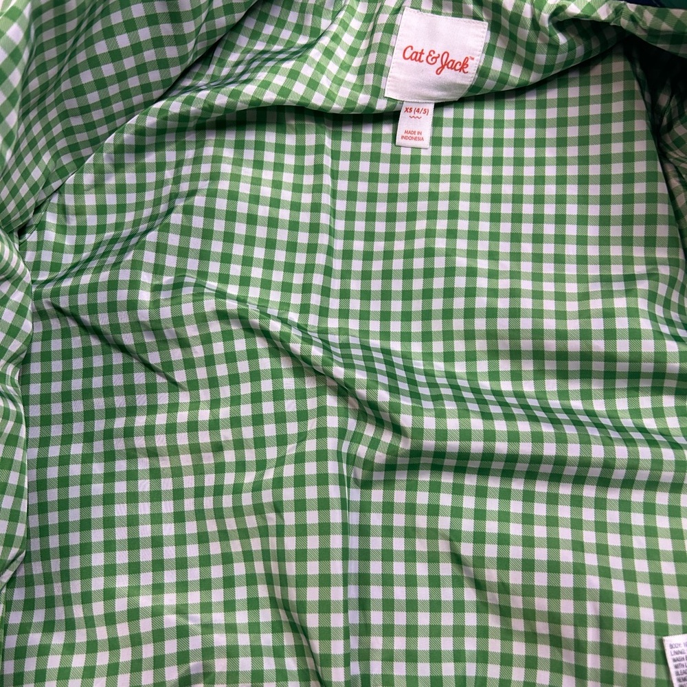 Cat & Jack Green and Navy Checkered Raincoat Boys XS (4/5) - Picture 5 of 5